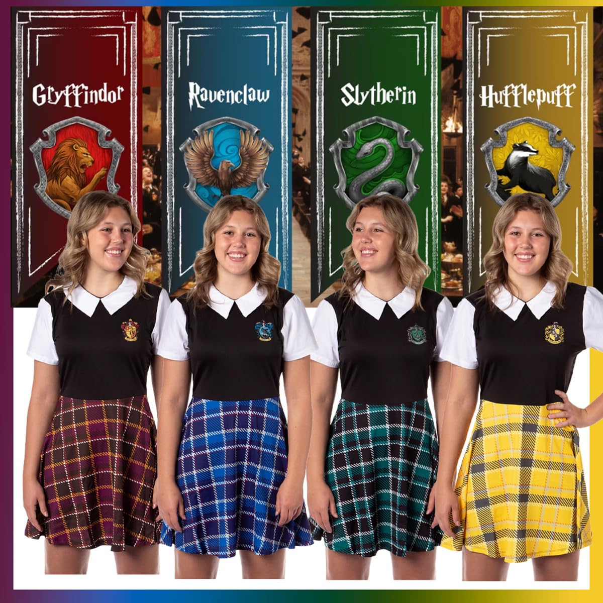 Disfraz de Harry Potter, vestido de falda a cuadros para mujeres jóvenes, las 4 casas de Hogwarts disponibles