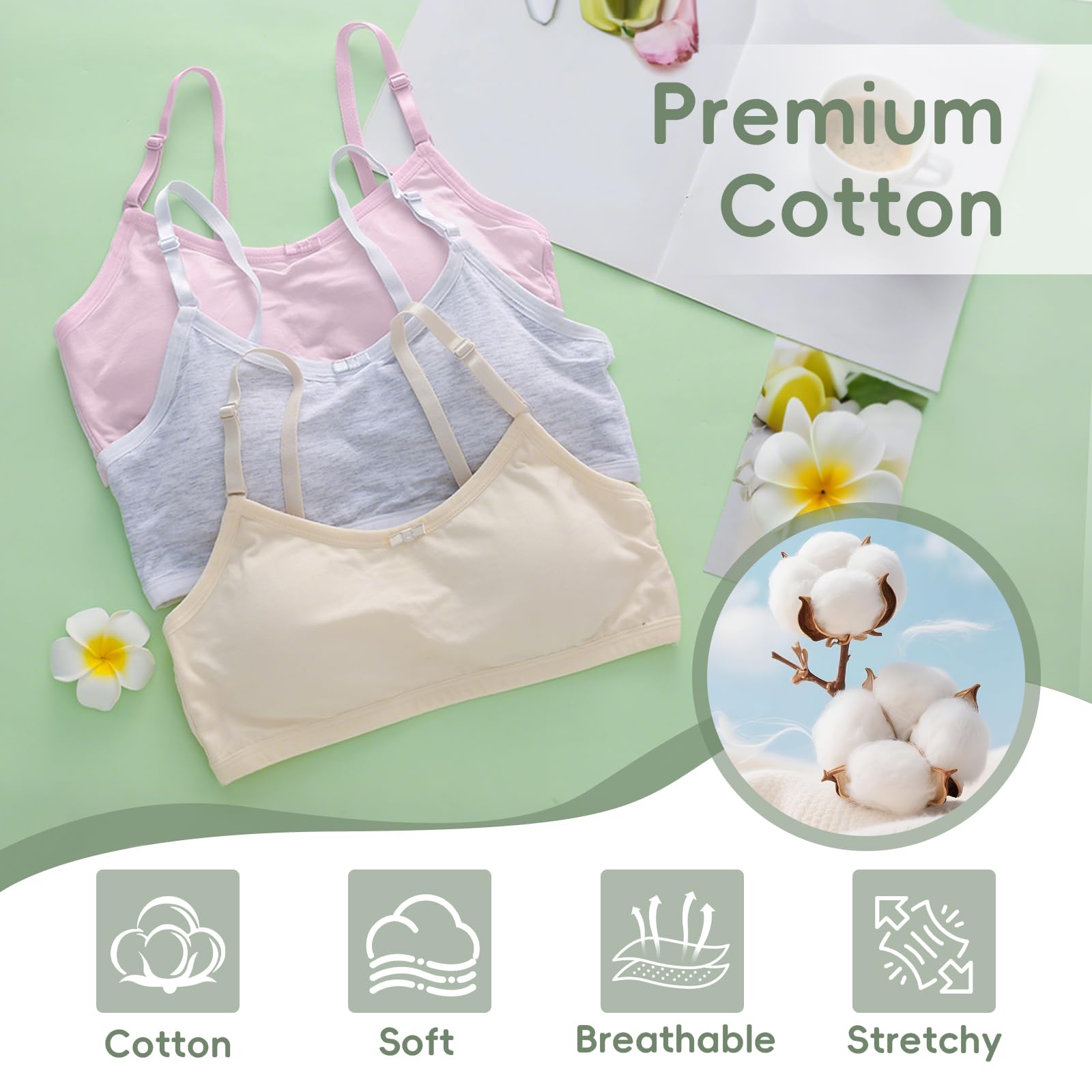 flintronic Pack de 4 Top Interior para Niña, Sujetador Deportivo Infantil, Sujetador Cortos de Niña Algodón sin Almohadillas
