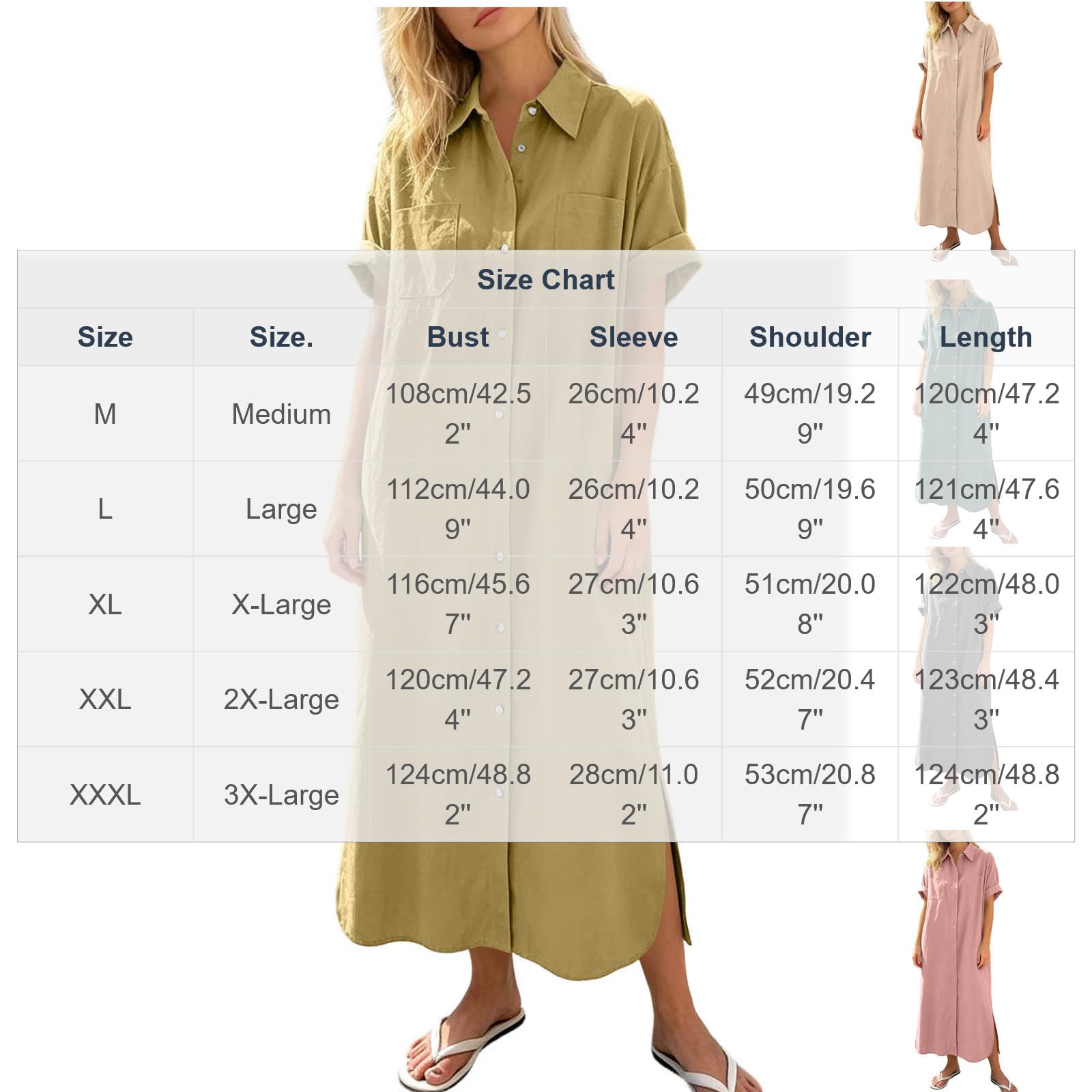 Sommerkleid Damen Lang Baumwolle Leinen Maxikleid Musselin A-Linie Casual Freizeitkleid Kurzarm Leinenkleid V-Ausschnitt Blusenkleid Leicht Luftig Shirtkleider Strandkleid Mit Taschen