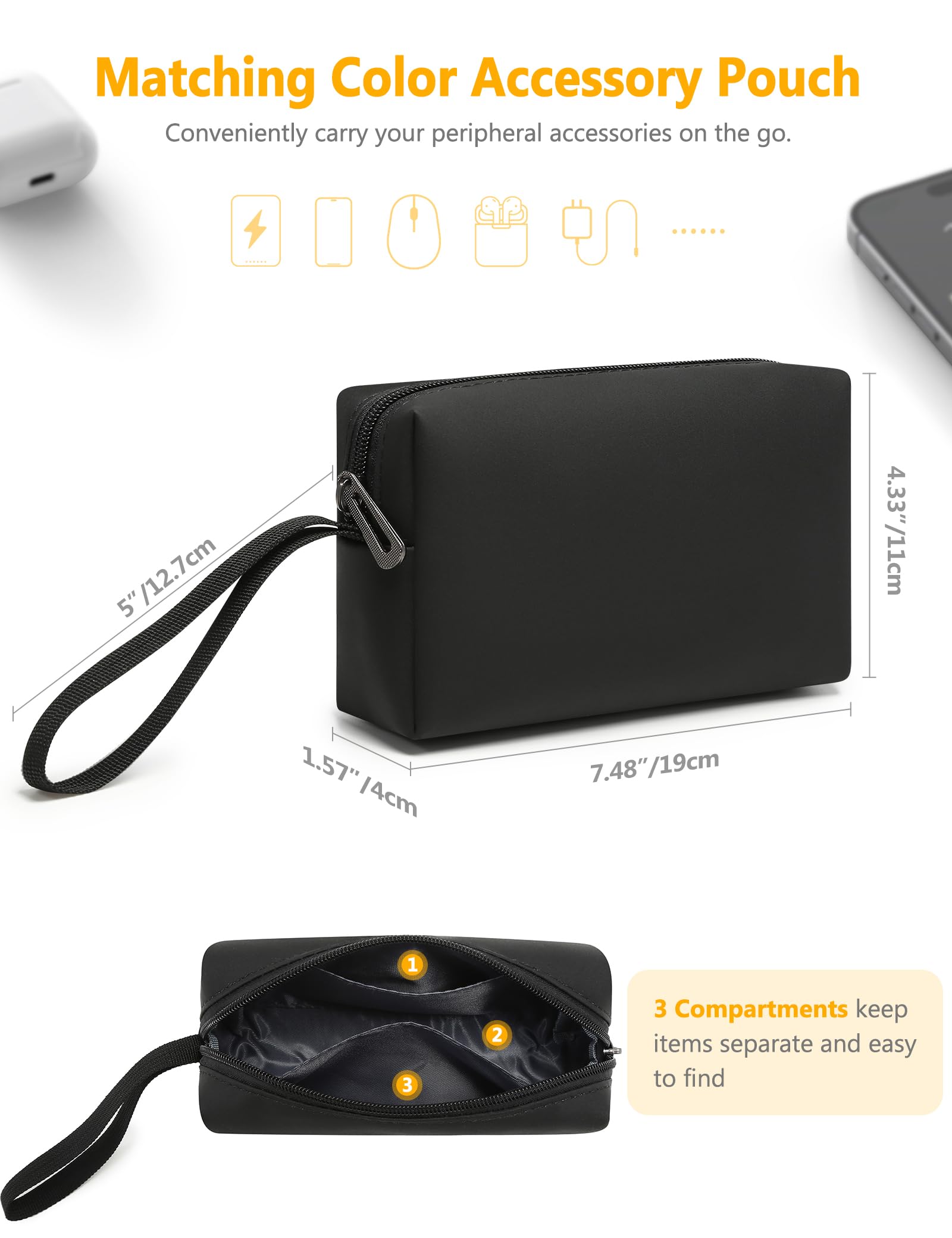 HYZUO 13 Pulgadas Bolsa Funda para Portátil con Soporte para MacBook Air 13 M5 A3449 M4 M3 M2 M1 2026-2018, 13" MacBook Neo 2026, MacBook Pro 13 M2 M1, 13" iPad Pro/Air, Negro(Sonriente)