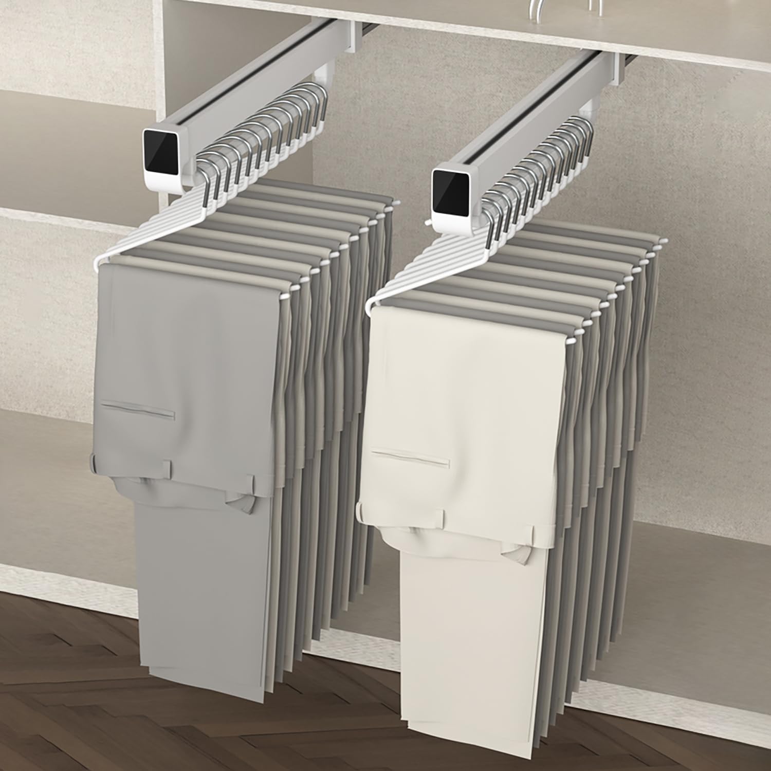 Pull-Out Pant Hanger, Slide-Out Pants Rack, Pull-Out Clothing Organizer for Pants and Coats, Space-Saving Storage Solution, Maximum Load 40 lbs (White, 14.2in)