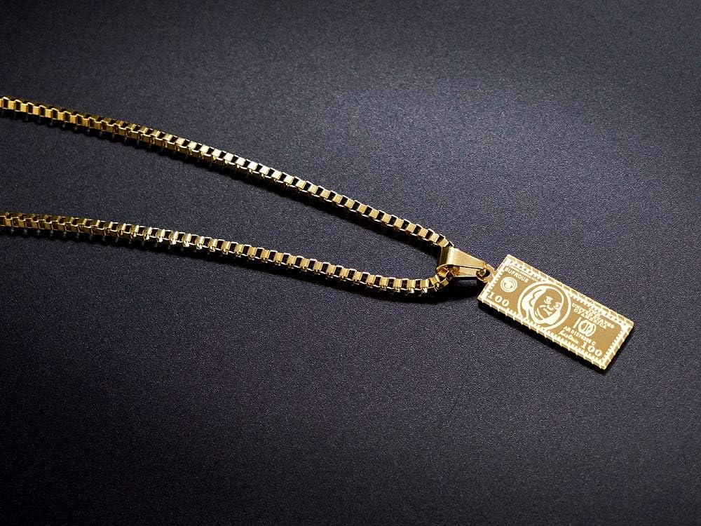 JAJAFOOK Hip Hop 18k Yellow Gold One Hundred Dollar Bill Tag Charm Pendant Necklace - Image 2