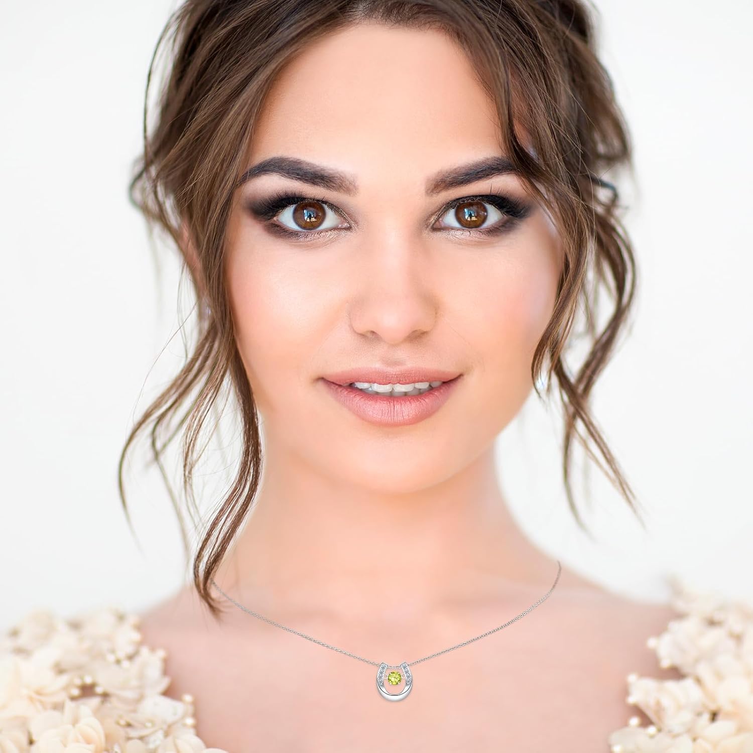 925 Sterling Silver Birthstone Horseshoe Necklace Dacing CZ Cute U Lucky Pendant Horse Jewelry for Women - Image 3