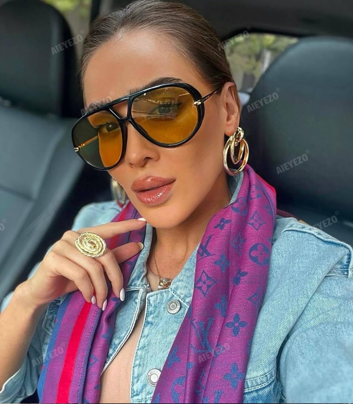 AIEYEZO Oversized Aviator Sunglasses Women Men Fashion Retro Big Frame Sun Glasses Designer Ladies Shades - Image 3