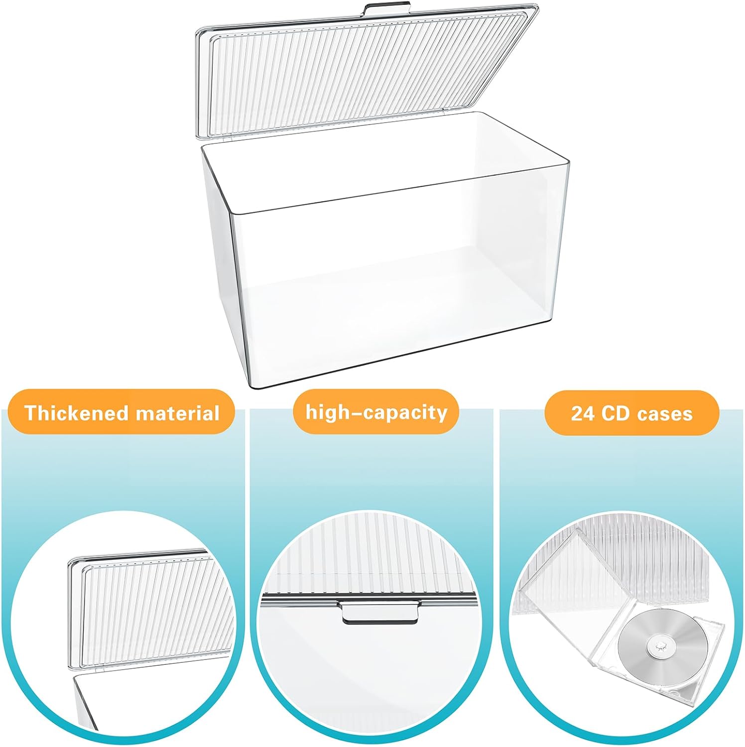 Clear CD Storage Box with Lid, Plastic CD Holder Stand, Stackable CD DVD Desk Rack Organizer, DVD Display Organizer Case Video Game Holder Hold up to 24 CD Cases, 10.1 x 5.5 x 5.9 Inch