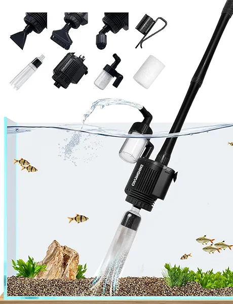 charmshine Electric Aquarium Gravel Cleaner [2025Edition] Removable Fish Tank Vacuum Water Changer Gravel Cleaner for Aquarium Freshwater Saltwater Tanks (with Filter Cup and Hose Clamp)