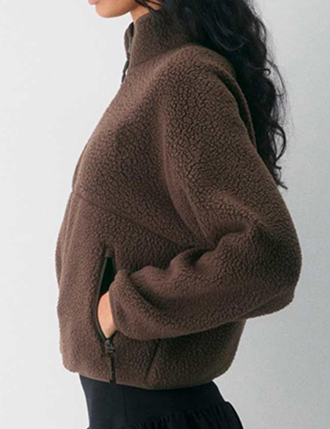 Fleece Jackets Women Causal Long Sleeve Sherpa Jacket Warm Ziper Fuzzy Coat Sweatshirts Trendy with Pockets - Image 3