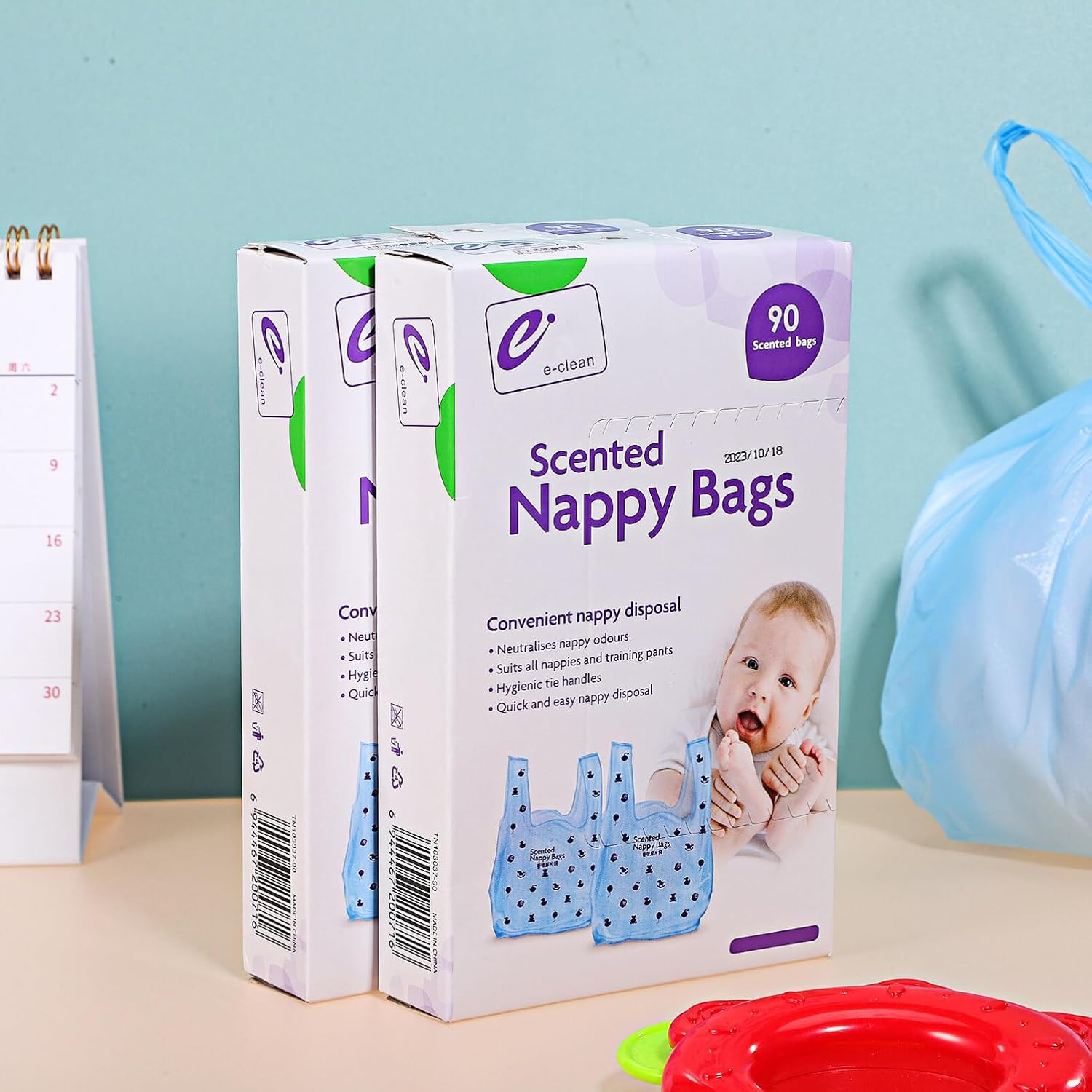 Toyvian Baby Disposable Diaper Bags: 180pcs Scented Disposable Diaper Trash Bags Refills Baby Diaper Trash Bags with Tie Handle, Thickened, Safe, 90PCS/Box (2 Boxes)