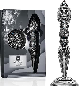 Metal DND Wand dice Set with Bagua Stand, Seven as one, Roulette dice Rotator, Suitable for Role-Playing or Steampunk Themed Games with D20 D12 D10 D8 D6 D4 D00% dice Set with one D2 Coin Silvery