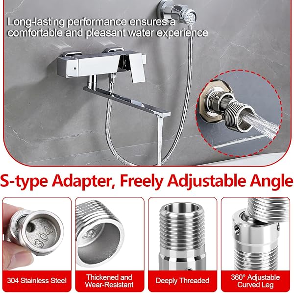 2 Piezas Adaptador Grifo Ducha en Acero Inoxidable 304,Aexcentricas Excentricas Grifo Ducha Ajustable Rotativo a 360° Adaptador de Baño Flexible en Forma S, Griferia Ducha para Baño Cocina y Lavabo - 5
