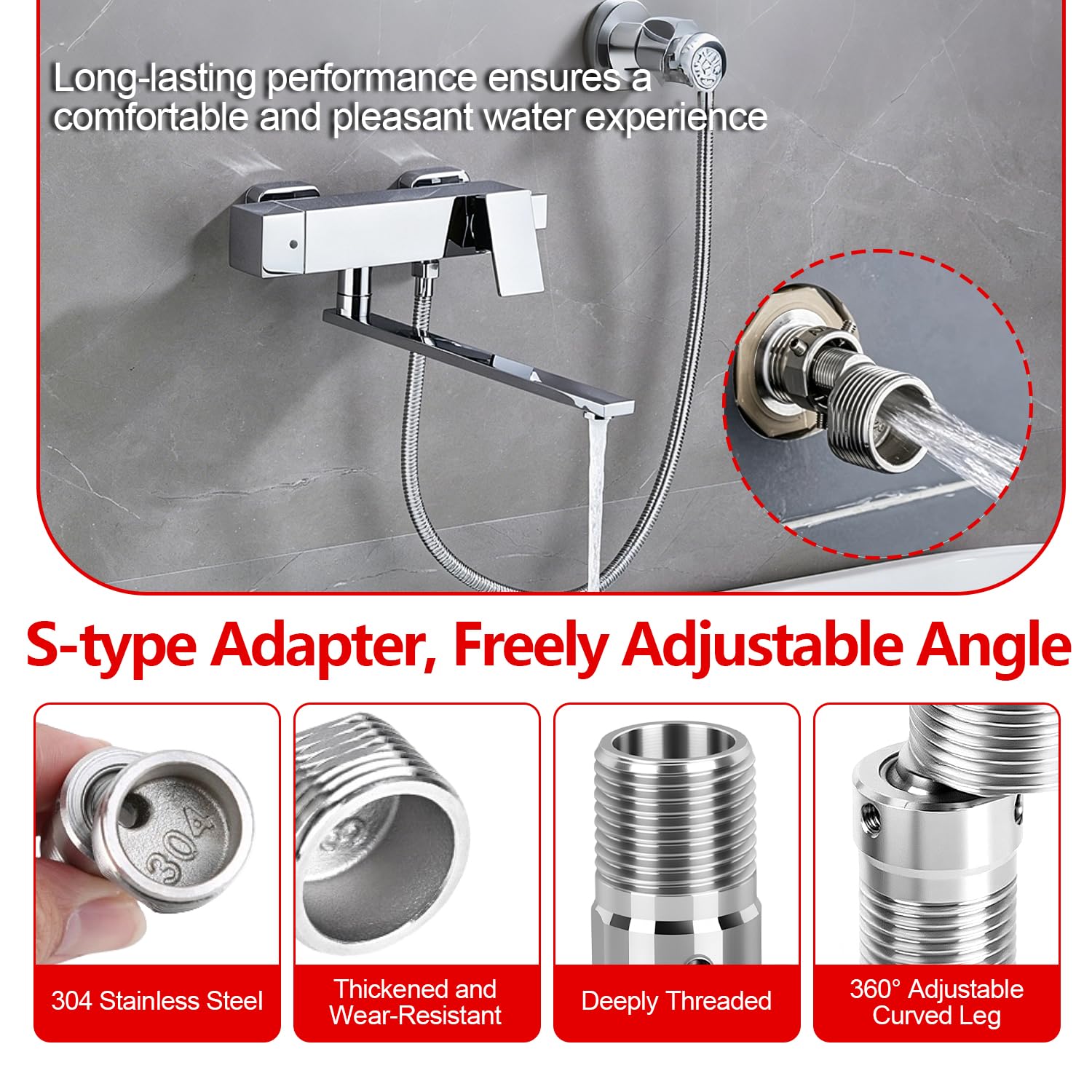 2 Piezas Adaptador Grifo Ducha en Acero Inoxidable 304,Aexcentricas Excentricas Grifo Ducha Ajustable Rotativo a 360° Adaptador de Baño Flexible en Forma S, Griferia Ducha para Baño Cocina y Lavabo — view 5