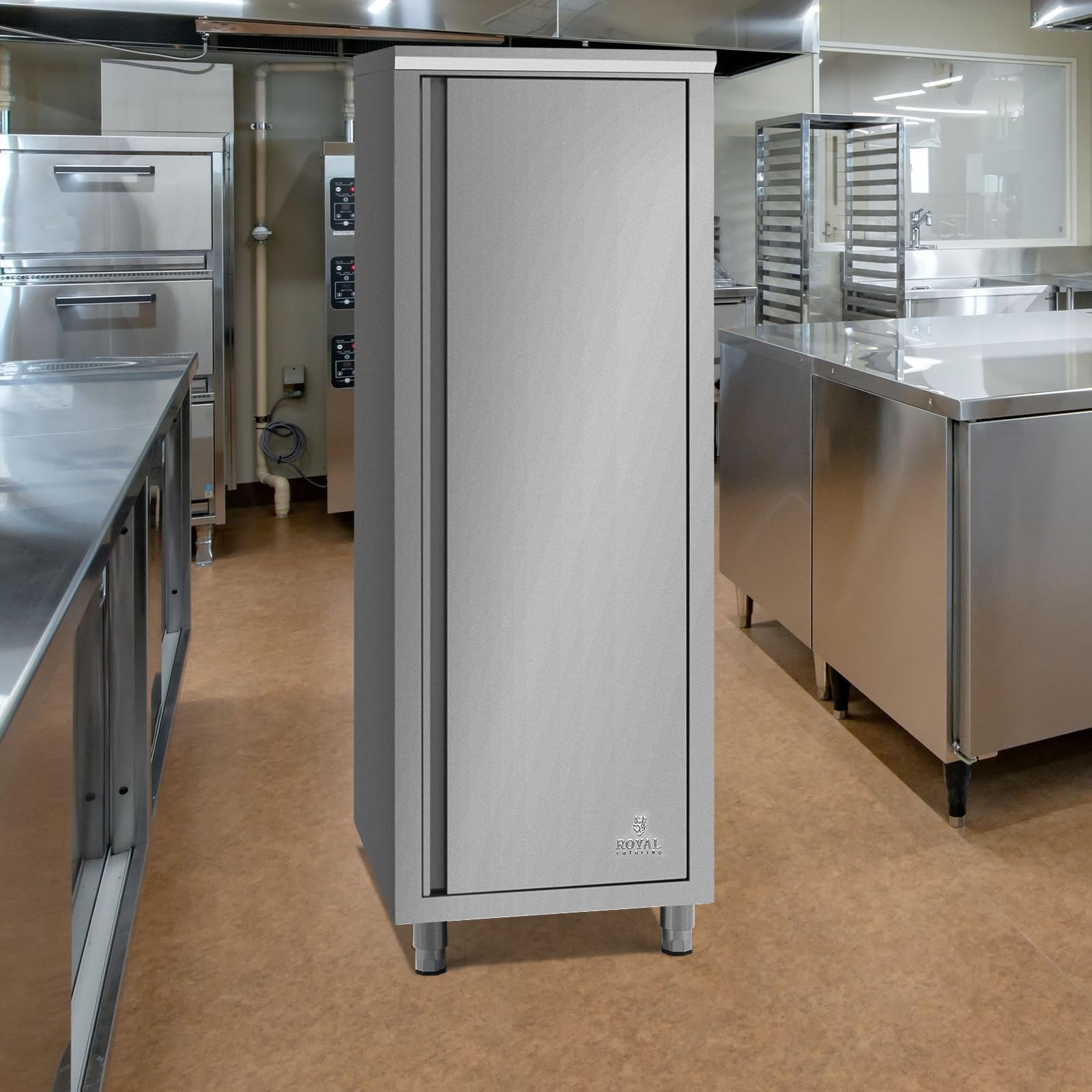 Royal Catering Armoire inox cuisine professionnelle 60 x 70 x 180 cm, capacité 400 kg, étagères réglables, porte avec charnières et aimant, pieds réglables 15 cm, facile à nettoyer