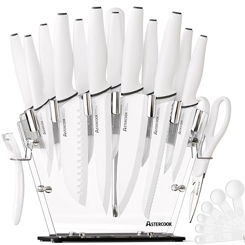 Astercook Knife Set with Clear Block and Sharpener 22Pcs White
