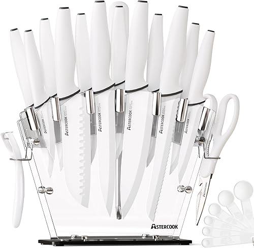 Miniatura 10 de Astercook Juego de cuchillos con bloque y afilador, juego de cuchillos de cocina de 22 piezas, apto para lavavajillas, bloque de cuchillos