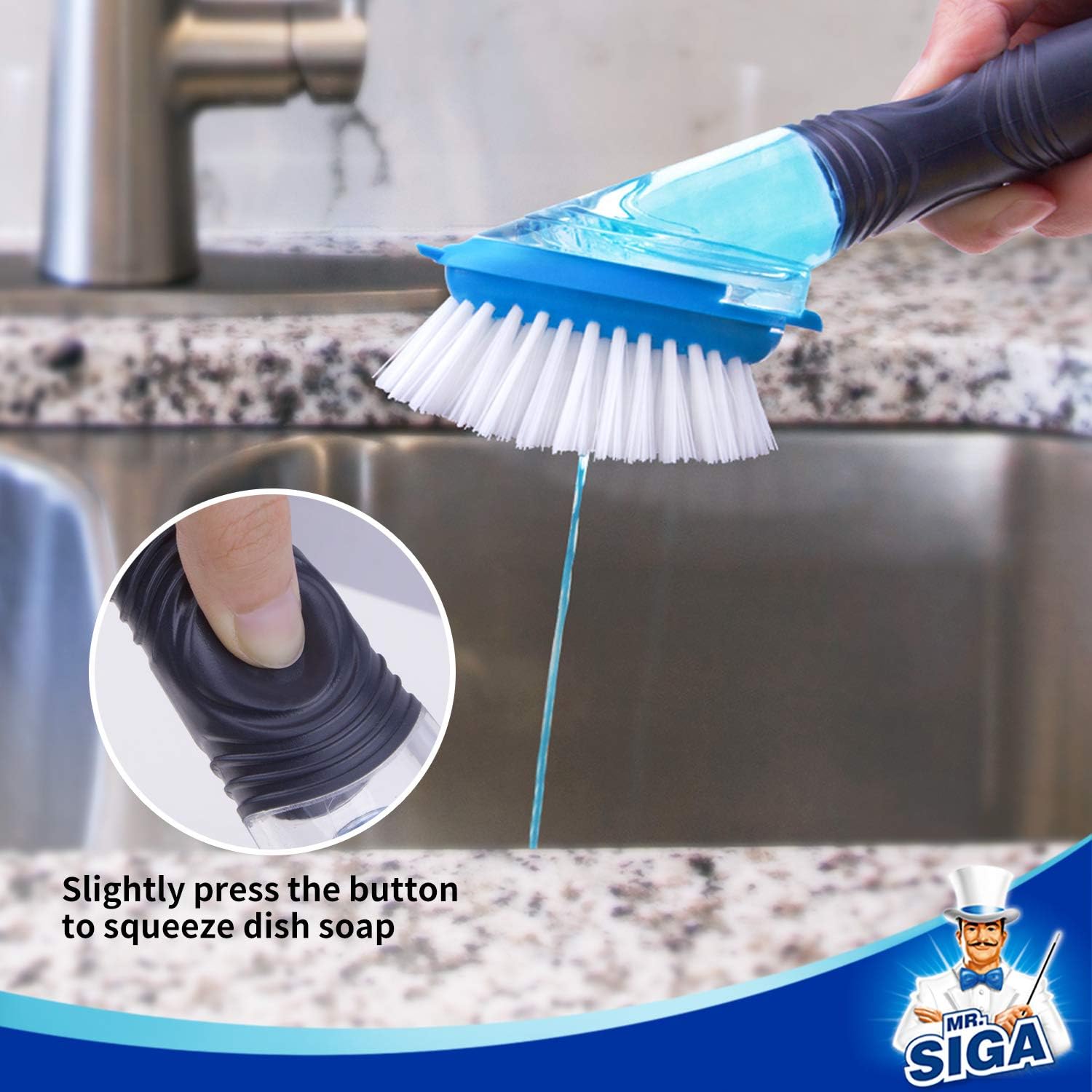 MR.SIGA Soap Dispensing Dish Brush Storage Set, Kitchen Brush with Holder for Pot Pan Sink Cleaning, 1 Set
