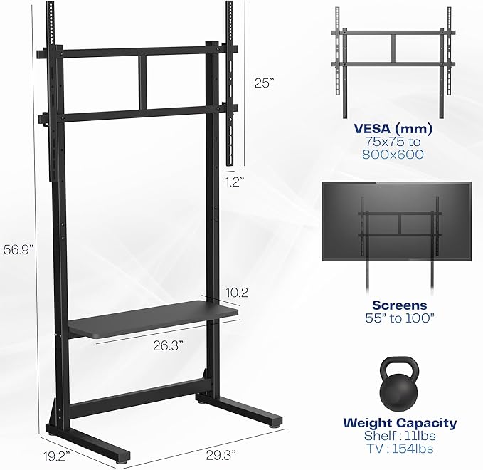 Soporte de piso VIVO para TV de 55 a 100 pulgadas, negro miniatura 3
