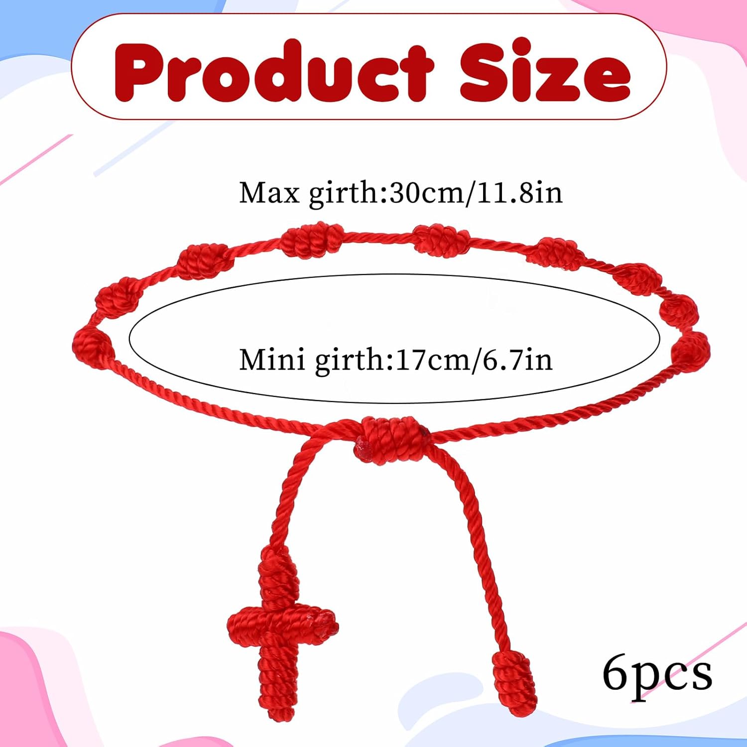 6 Pcs Red String Bracelet Red Rope Bracelet Adjustable Knot String Bracelets as Gift for Birthday Party Graduation New Year - Image 3