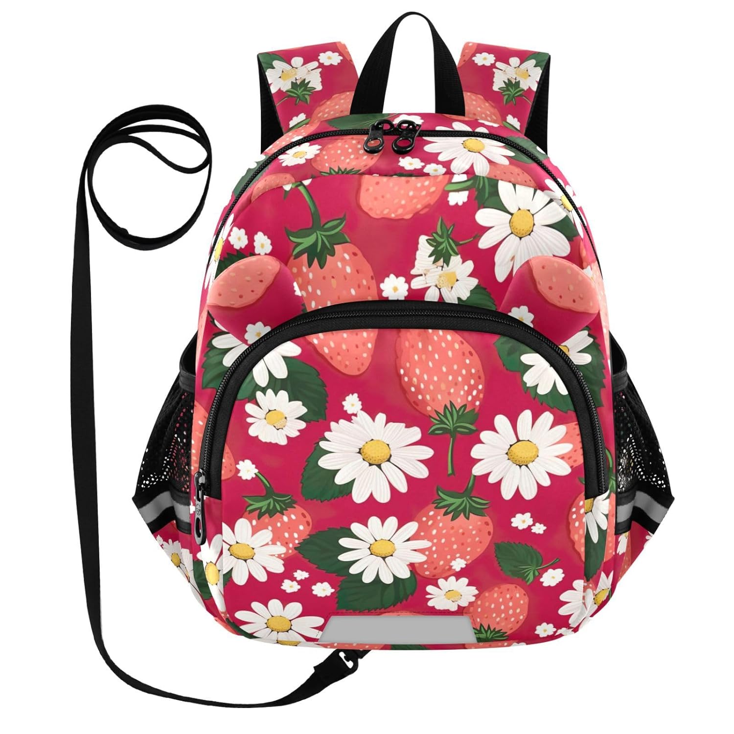 Strawberries Daisies Red Toddler Harness Backpack for Boys Girls 3-6 Years Kids Backpack with Anti Lost Safety Leash Child Leash Backpack for Preschool Travel Walking