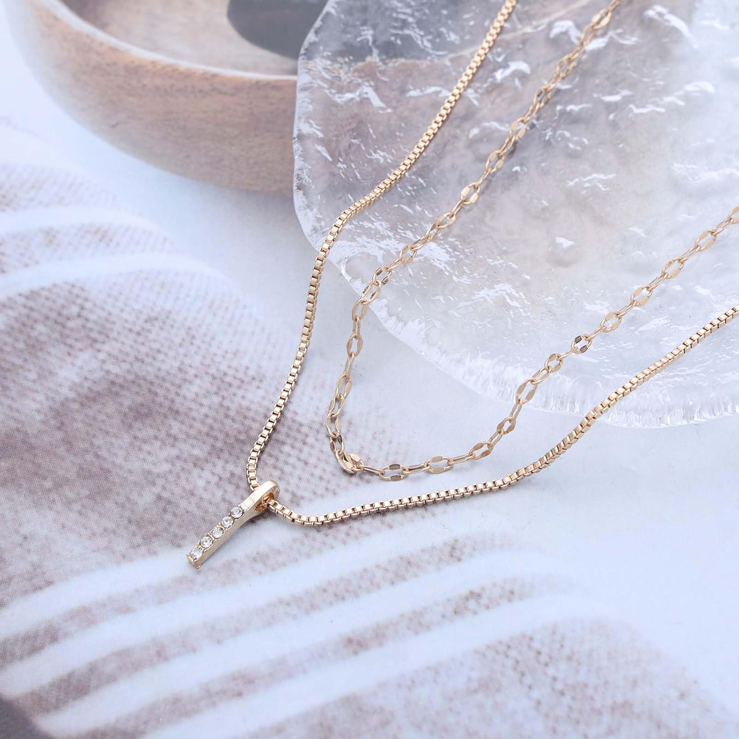 Bohemian Layered Crystal Bar Choker Necklace Gold Cz Horizontal Bar Pendant Necklace Round Snake Bone Chain Necklace Small Bar Sleek Chain Necklace Jewelry for Women - Image 4