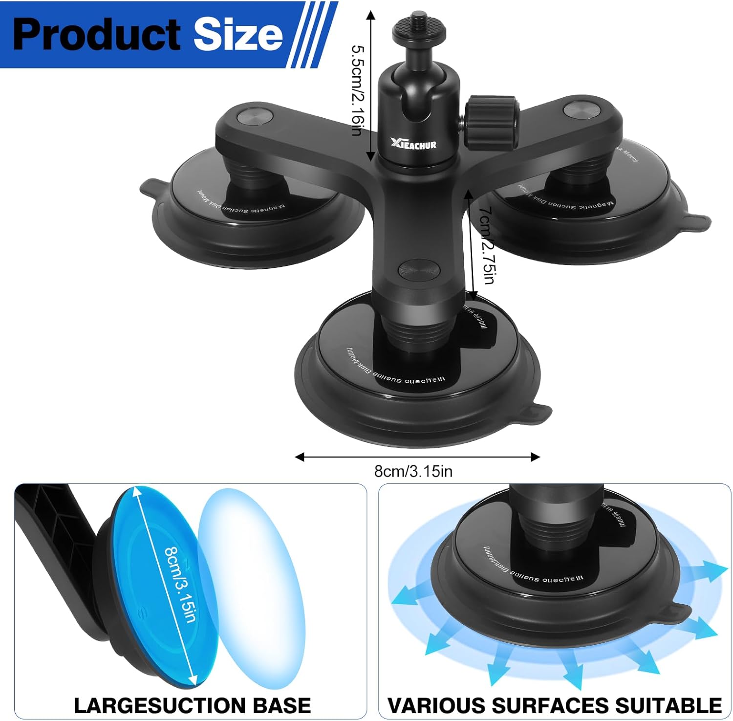 Magnetic Action Camera Mount, 20lbs Heavy Duty, 360° Panorama Ball Head, Universal Mount for DSLR Mirrorless Cameras, Phone, GoPro Hero 12/11/10, OSMO Action, Insta360