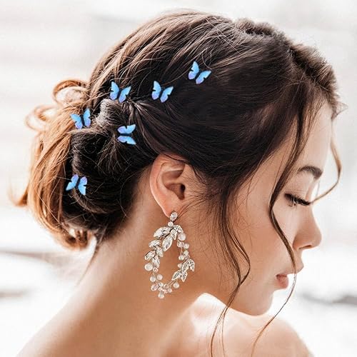 Miniatura 5 de Bartosi Pinzas de pelo de tela con mariposa, horquilla azul a la moda, accesorios decorativos para el cabello para mujeres y niñas (paquete de 6)