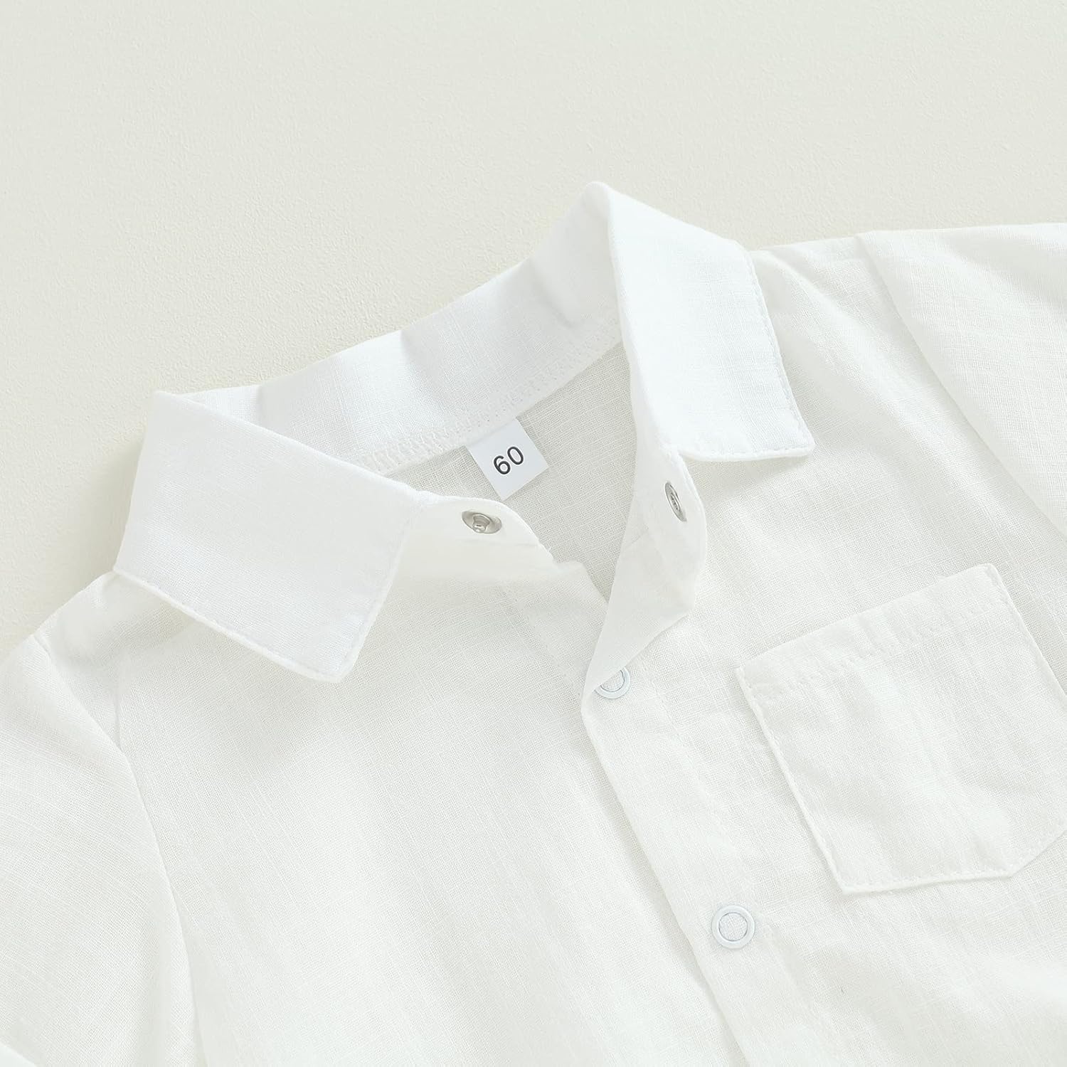 Newborn Baby Boy Cotton Linen Shirt Bodysuit Solid Color Short Sleeve Button Down Bubble Romper Summer Clothes - Image 5