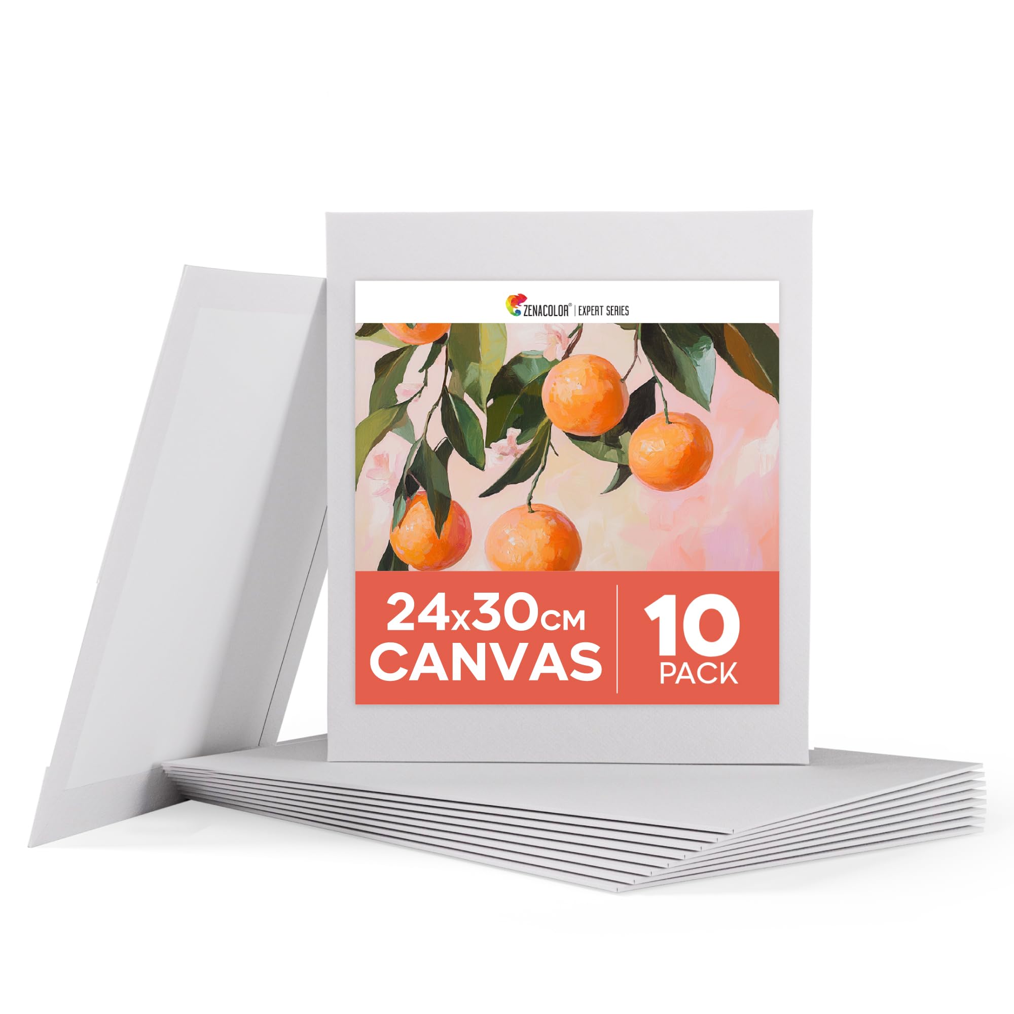 Zenacolor – 100% Cotton Canvas Painting – 24 x 30 cm (Pack of 10) | Canvas 280 g/m² · 100% cotton · Prepared for painting · Ideal for acrylic, oil and gouache · Art use