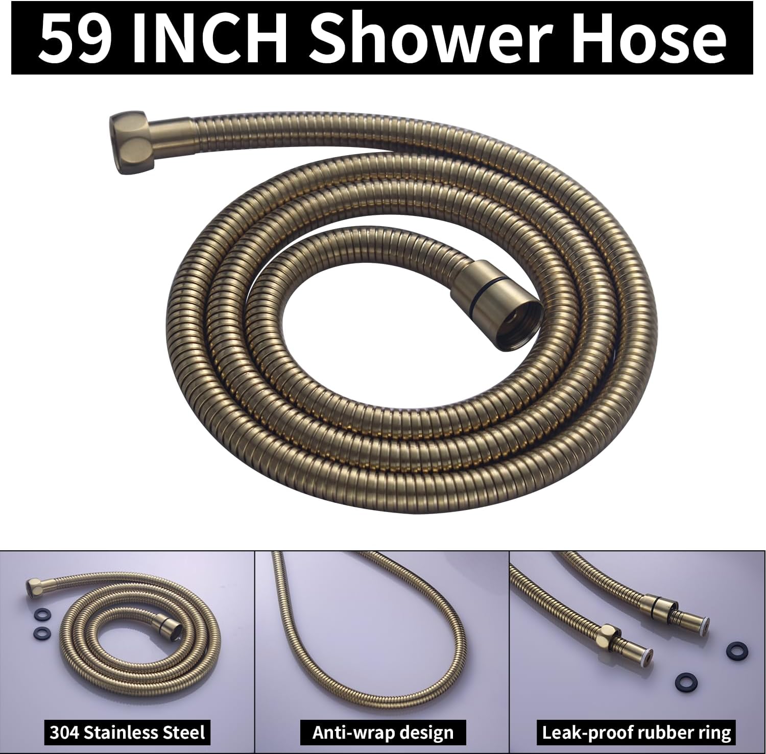 AYIVG Brushed Gold Finish Round Brass 2 In 1 Function High Pressure Handheld Shower Head Sprayer Hand Shower Wand with 59 Inch Hose For Bathroom Shower System