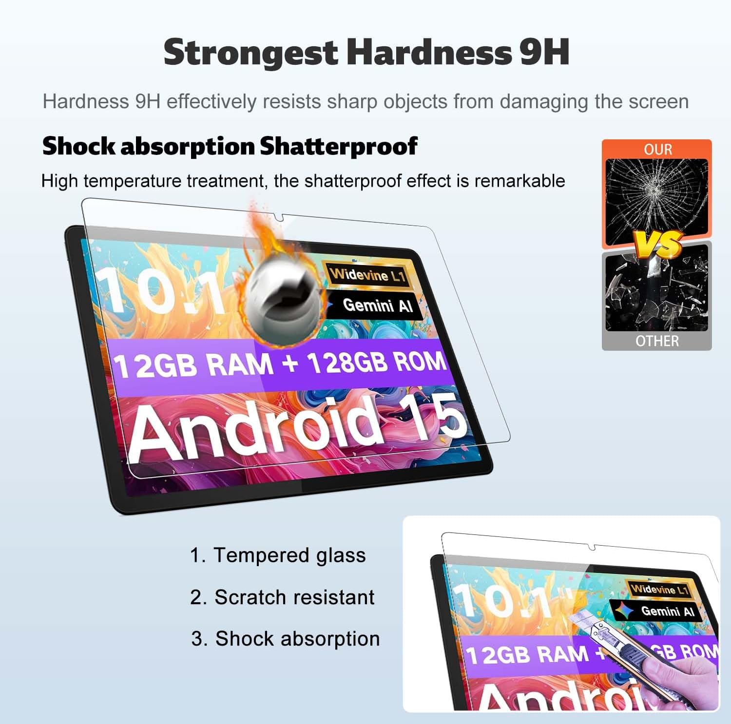 1-Pack Screen Protector for JUNYANG T30W 10.1 inch Tablet, Tempered Glass Tablet Screen Protector, 9 Hardness HD Clear Anti-Scratch Bubble-Free Protective Film image 3