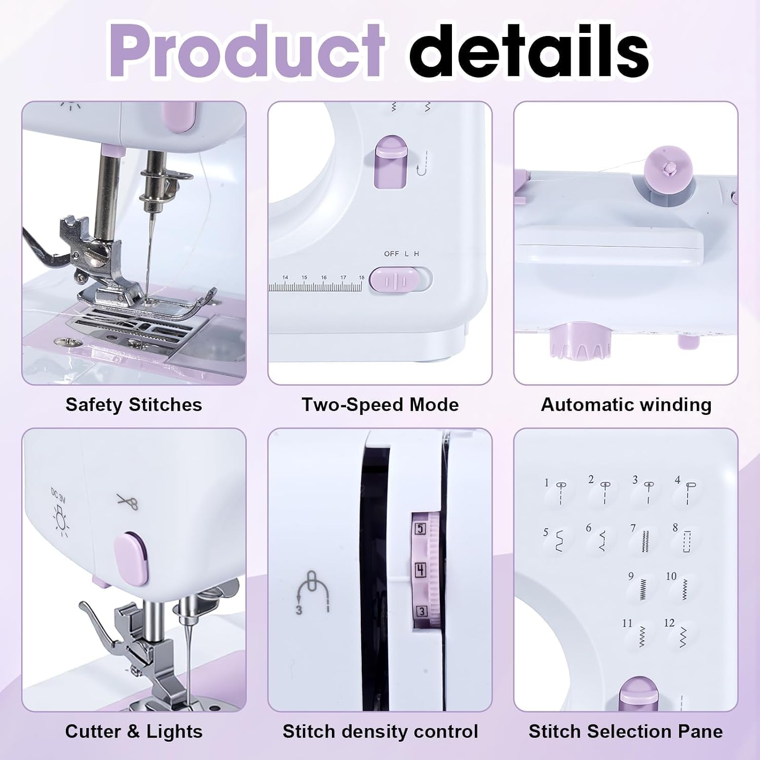 Portable Sewing Machine for Beginners, 12 Built-in Stitches Mini Sewing Machine with dust cover, Foot Pedal & Dual Speed, for Accessories Kit for Home DIY Projects & Gift（10.2in）