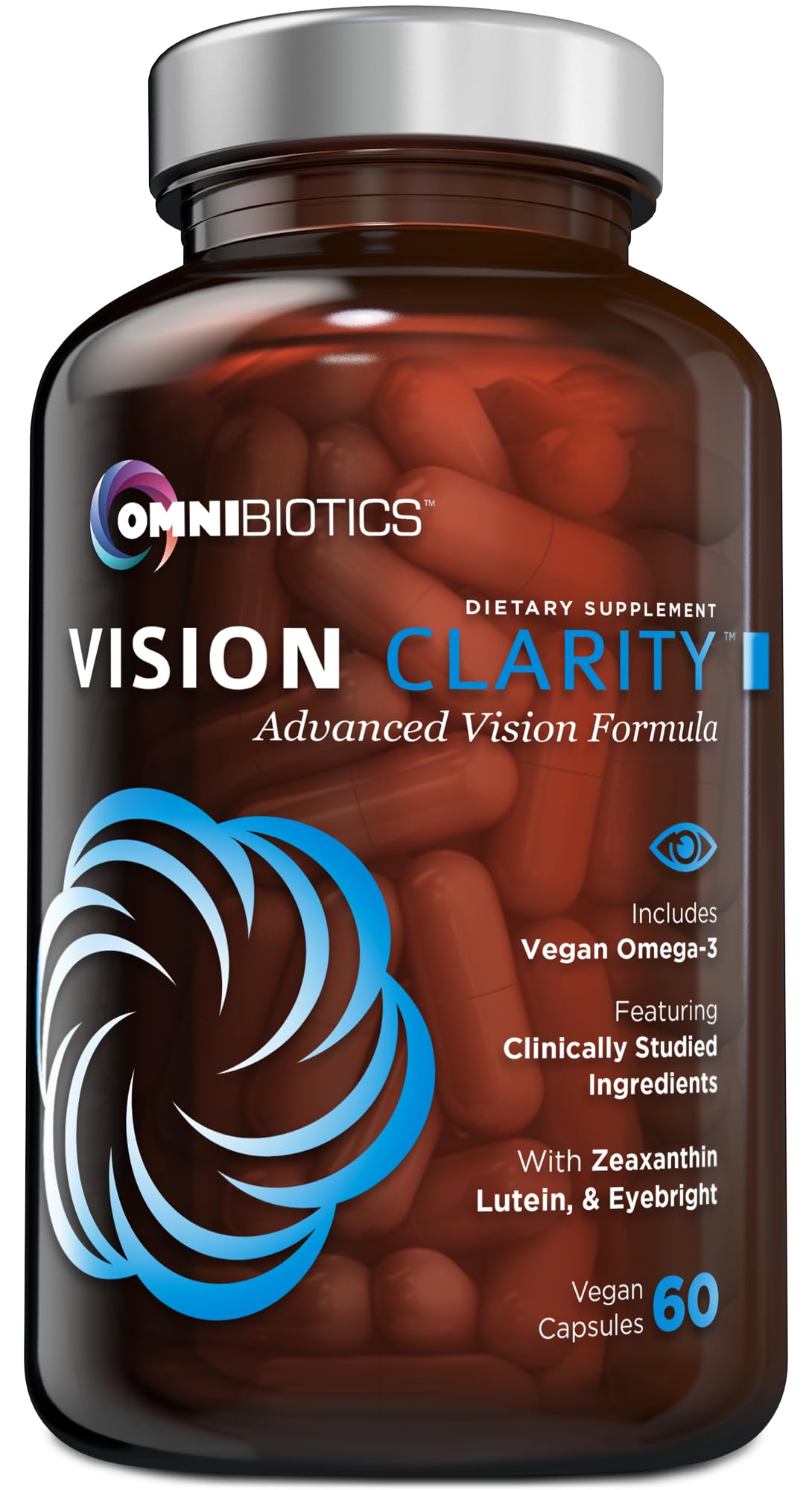 OmniBiotics Vision Clarity Eye Vitamin and Mineral Supplement - Bilberry, Lutein and Zeaxanthin Macular Health Supplement for Adults - 60 Vegan Capsules