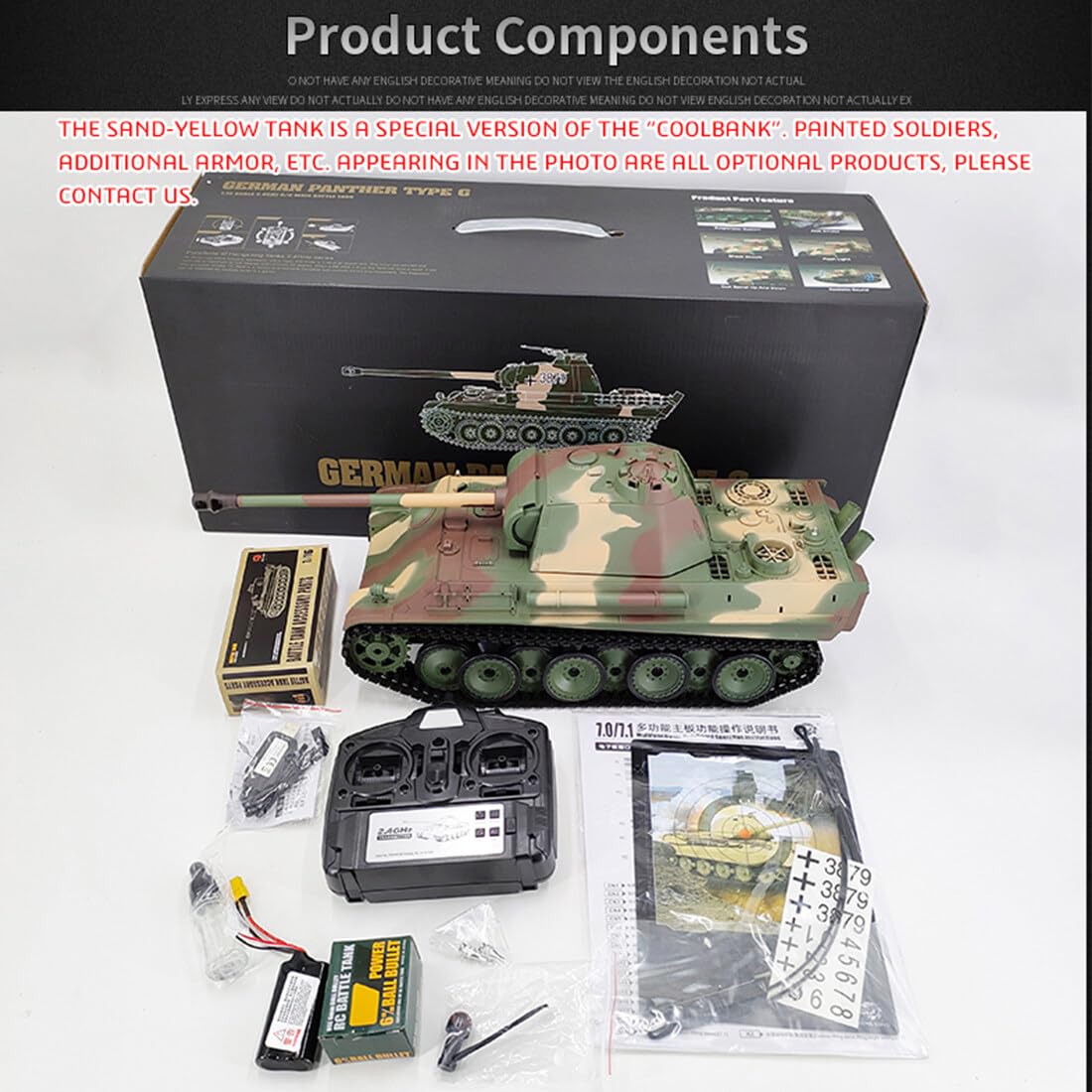 KAML Télécommandé 1:16 2.4Ghz RC Modèle de Tank Allemand Panther G - Char Avec Fonction de Prise de Vue, Effet Sonore, Lumière LED, Fumée - Cadeau Militaire
