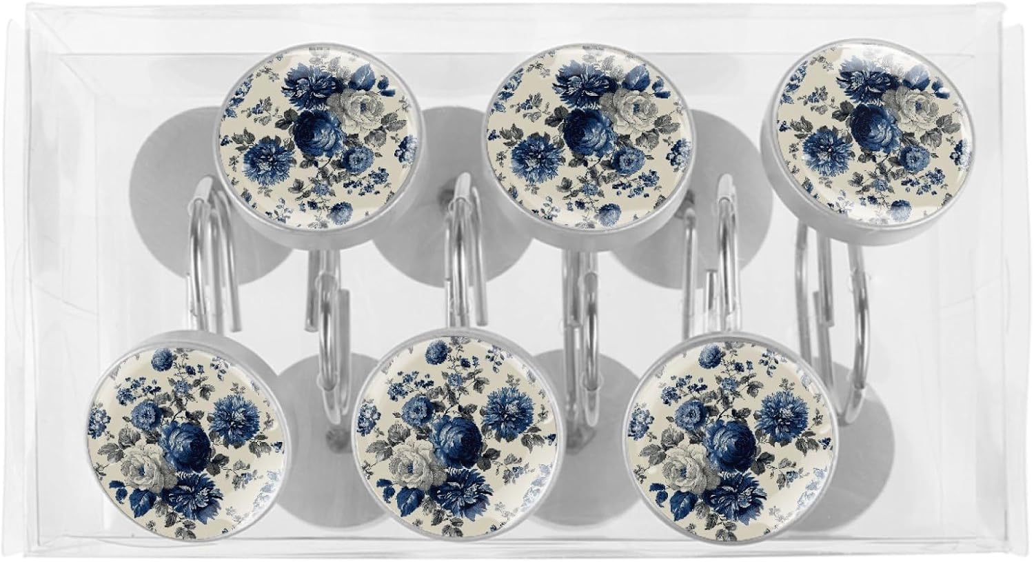 Flowers Round Shower Curtain Hooks Set of 12 Stainless Steel Decorative Hanger Rings for Bathroom Kitchen Bedroom Curtain Rods