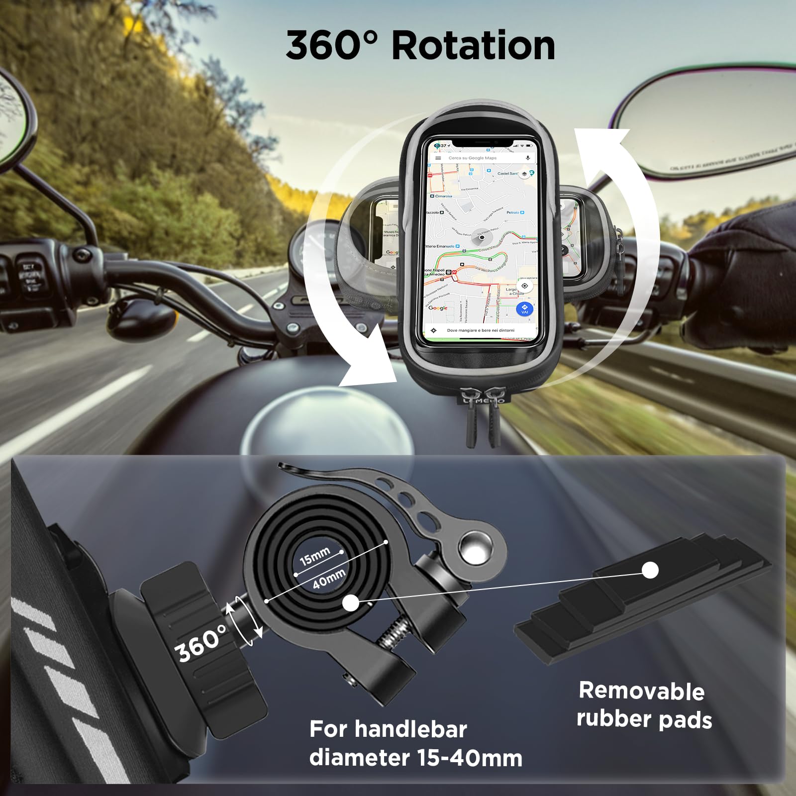 Porte Téléphone Vélo Etanche Réfléchissant avec Housse de Pluie Rotation 360, Sacoche Guidon pour Smartphone 7 Pouces