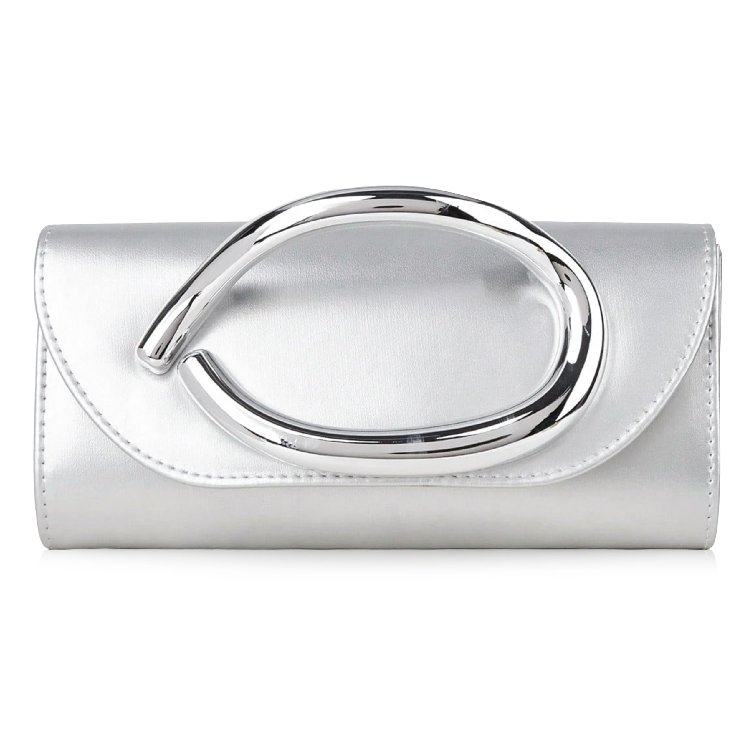 Evening Clutch Purse for Women Metal Handle Chain Bag