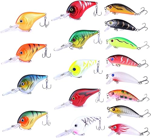 Miniatura 10 de Kit mixto de señuelos de pesca incluye señuelo minnow, popper, crankbait y anzuelo de pesca para pesca en agua salada y agua dulce de trucha, lubina