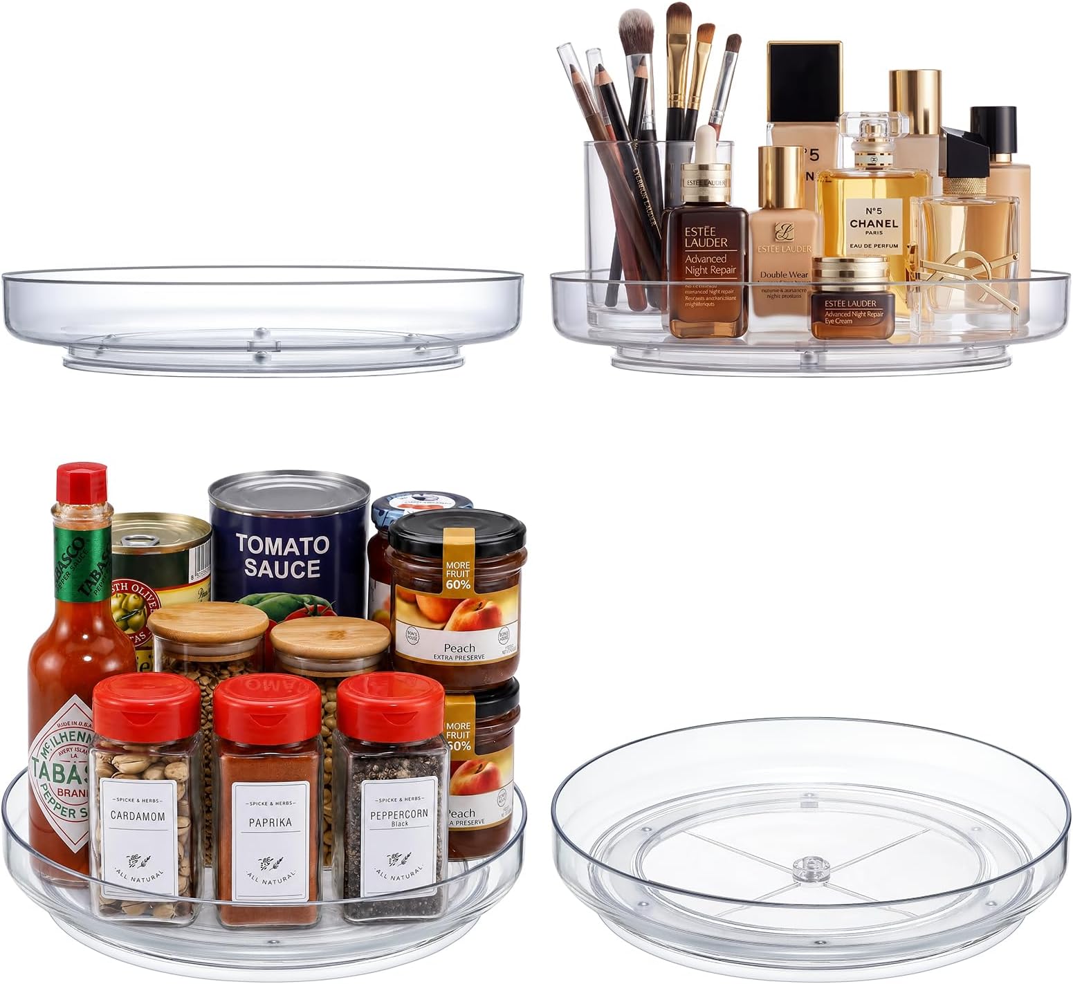 4 Pack 9 Inch Elegant Clear Turntable Acrylic Lazy Susan, Non-Skid Rotating | Smoothly Kitchen Spice Rack, Cabinet Pantry Organization Storage, Refrigerator, Vanity Makeup, Bathroom Countertop Organizer