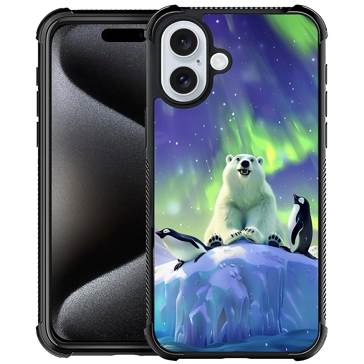 Goodsprout Compatible with iPhone 16 Case,Polar Bear Aurora Penguin Amazing Pattern Design Shockproof Anti-Scratch Hard PC Back Case for iPhone 16