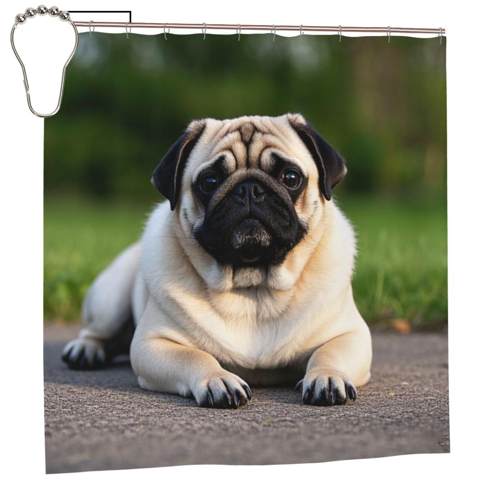 FodPand Pug Shower Curtain 70"x70" Waterproof Long Bathroom Curtain Heavy Duty Thick Cloth Bath Curtain Set with Hooks, Modern Abstract Art Pattern Bathroom Shower Curtains