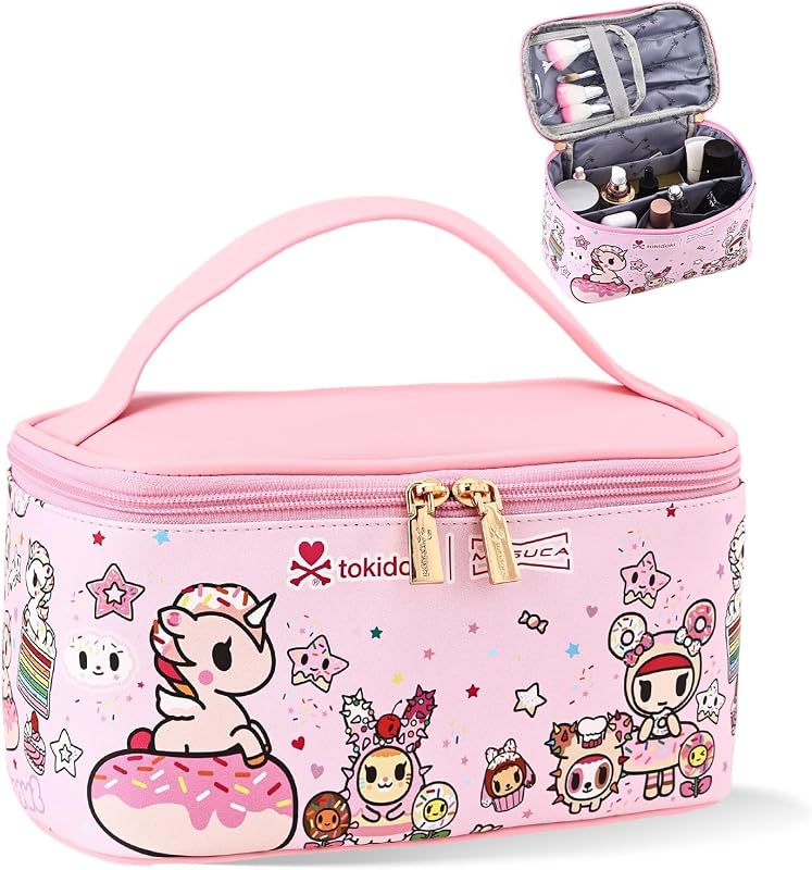 Necessaire tokidoki em couro sintético com organizador interno e alça, Delicious_Unicorni-A, 1 unidade