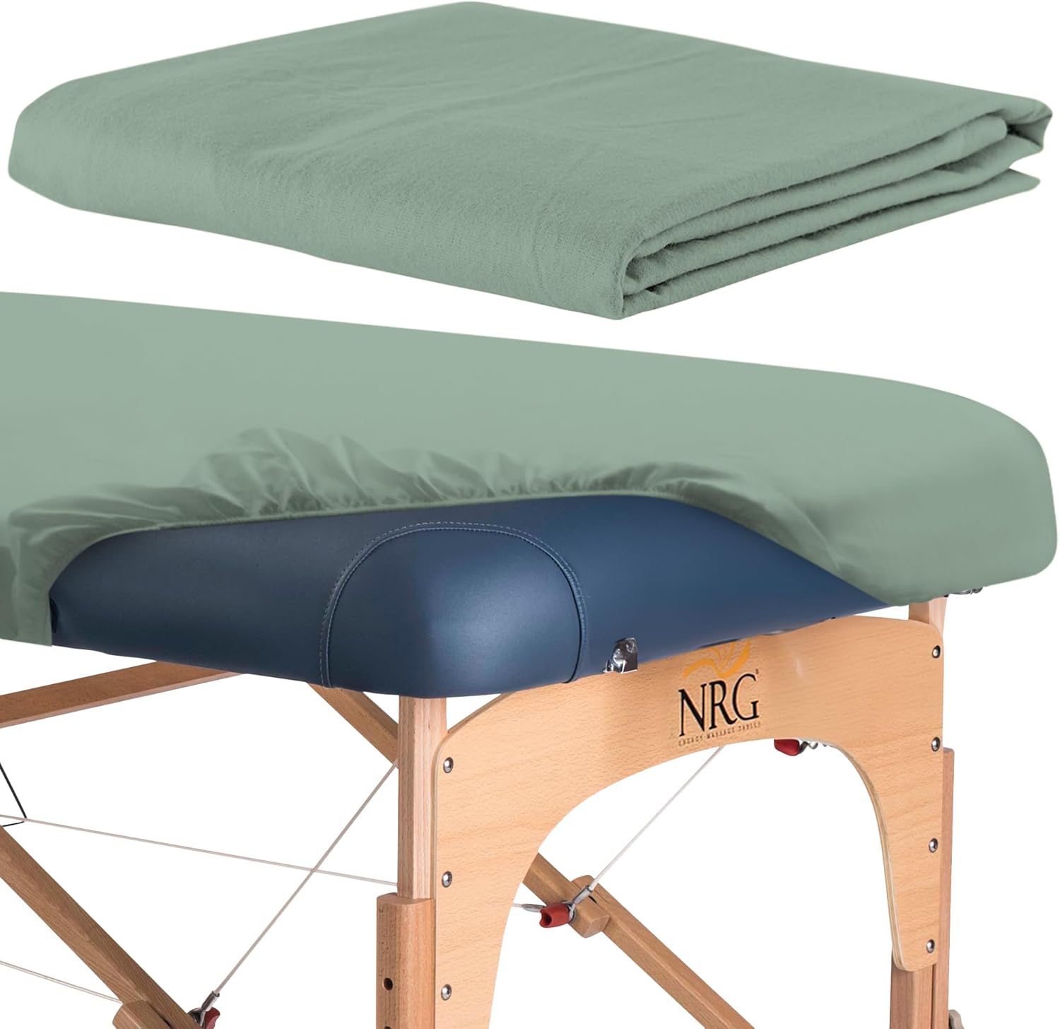 Deluxe Flannel Fitted Massage Table Sheets by NRG - Sage - Double Brushed 100% Cotton - Medium-Weight Sheets - 200 Thread Count - Elastic Fitted for Commercial Massage Tables