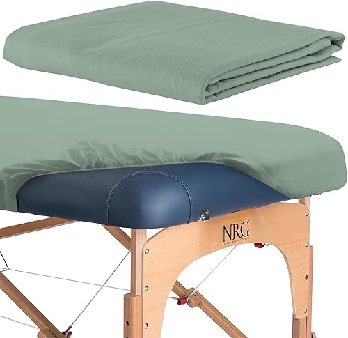 NRG Sábana bajera de franela de lujo para mesa de masaje, color salvia, doble cepillado, 100% algodón, peso medio, 200 hilos, elástico ajustado para