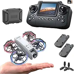 Mini drone K100 com controlador de tela com cartão SD, duas baterias, posicionamento de fluxo óptico, proteção total para pás de voo, adequado para iniciantes. (2 pilhas - branco)