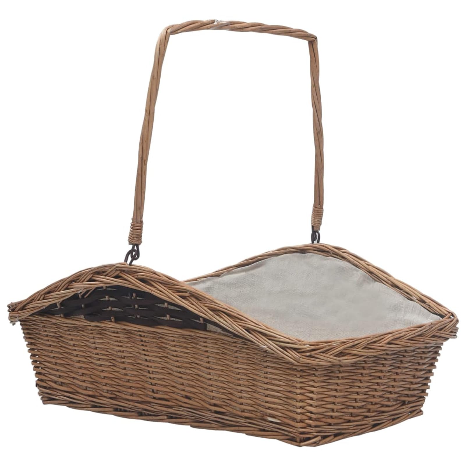 Cesta Legna da Ardere con Manico 61,5x46,5x58cm Marrone Salice,Cesto in Vimini Portalegna, Cesto intrecciato Pieno, Cestino da Picnic Portaoggetti, Cesto Regalo per Feste, Raccolta castagne, Fun