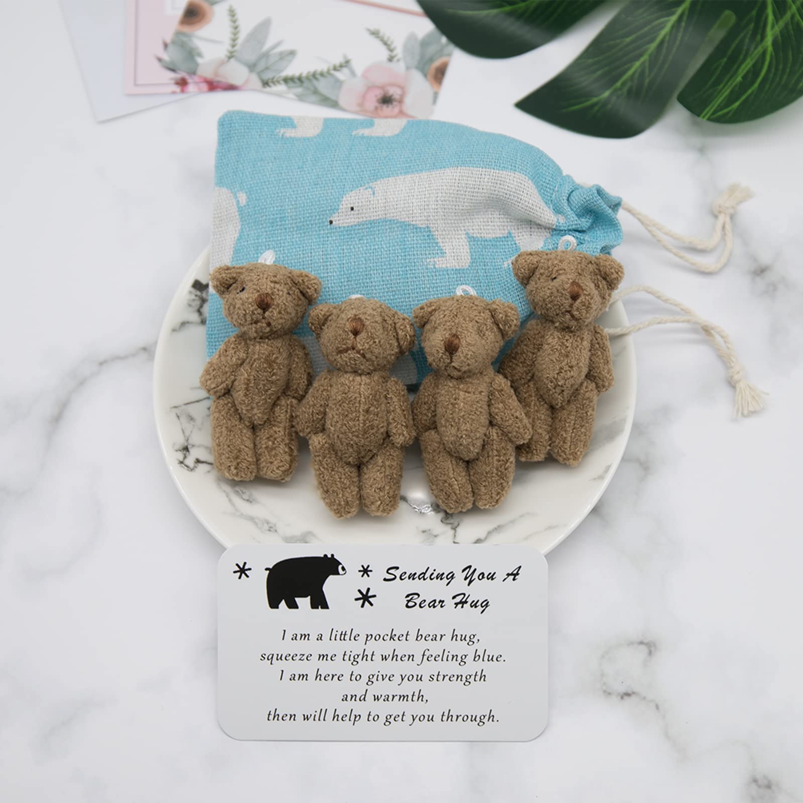 A Little Pocket Bear Hug, Tiny Teddy Bear Pocket Hug Token with Greeting Card, Mini Graduation Bear, Cute Anxiety Stuffed Animals (Coffee)