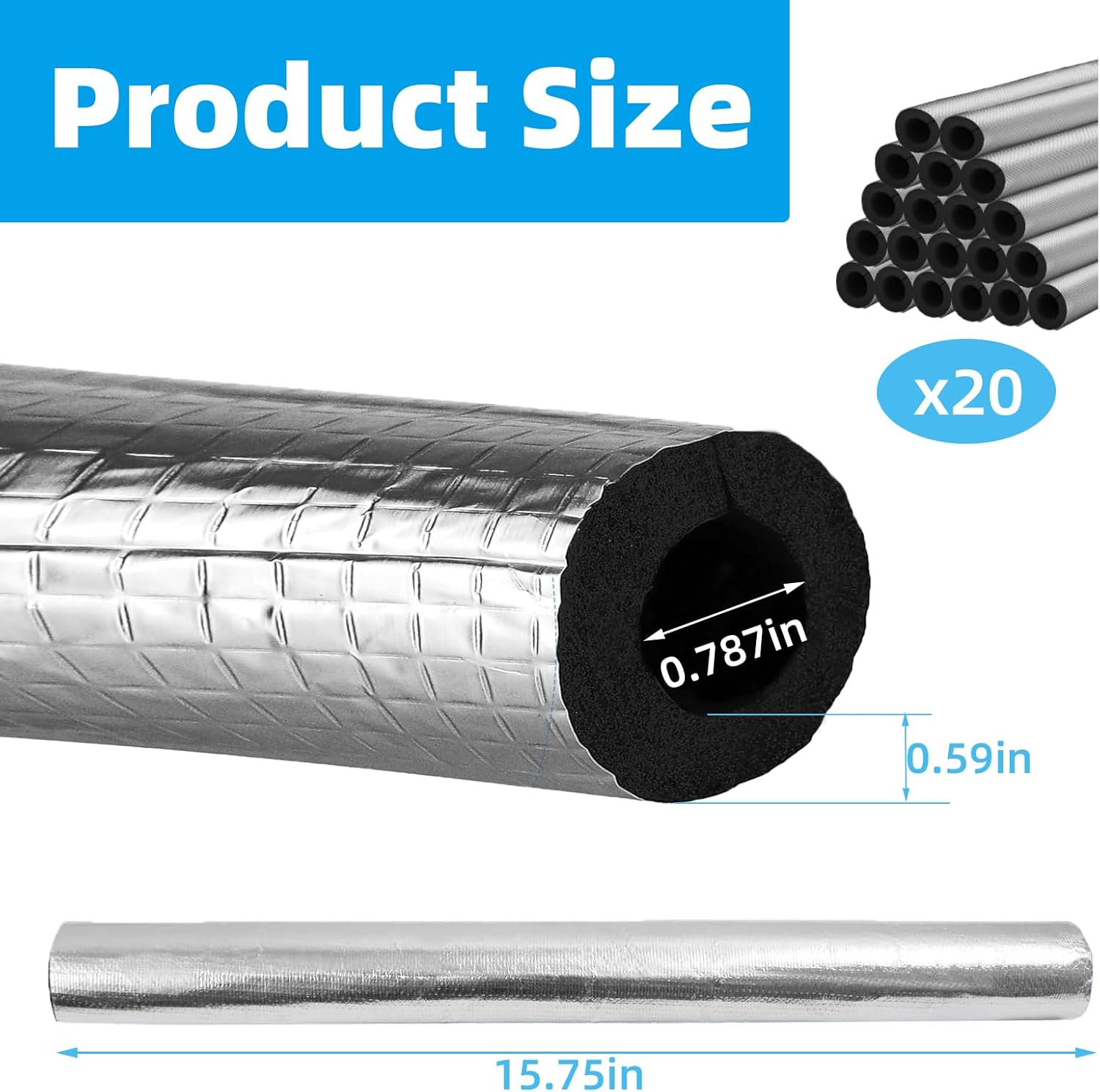 20 Pack 3/4 Inch Pipe Insulation Foam Tube Self Adhesive Foam Pipe Covers Insulation Wrap for Spigot Winter Outside Pipes Sprinkler Water Heater Pipes Freeze Protection