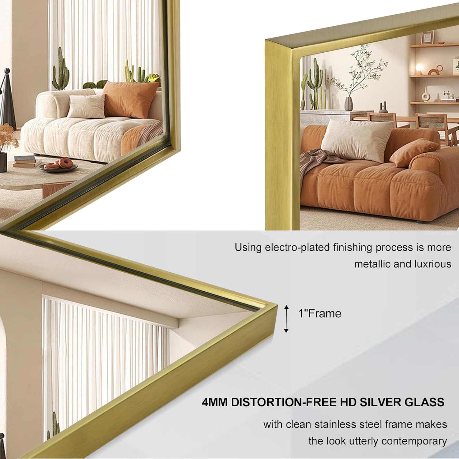 Wall Mirror for Bathroom, 24x36 Inch Gold Vanity Mirror, Stainless Steel Metal Frame Rectangular Wall Mirror for Over Sink (Horizontal/Vertical)