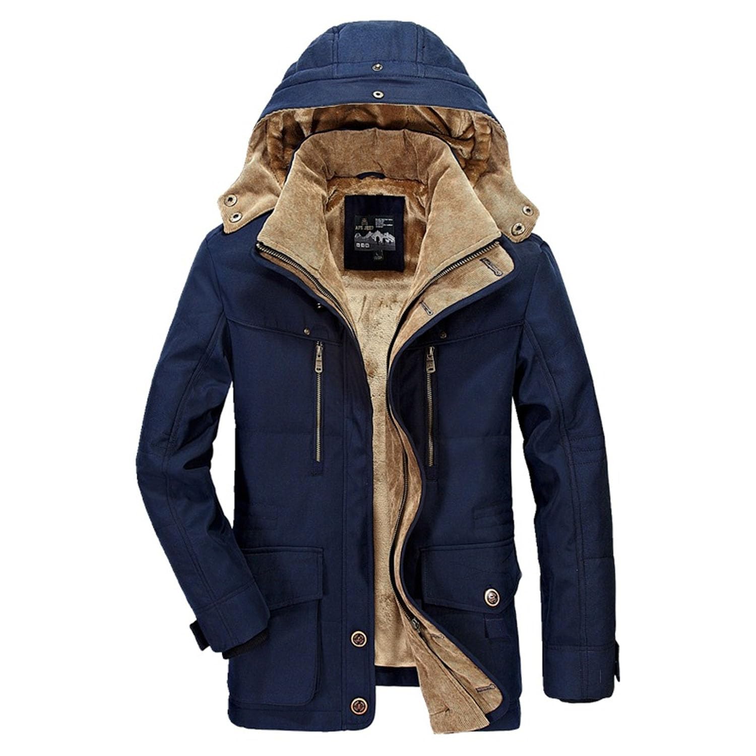 Herren Winter Militärjacke Übergroß Warm Dick mit Fleece Gefüttert Freizeitmantel Winddicht Parkas mit Abnehmbarer Kapuze