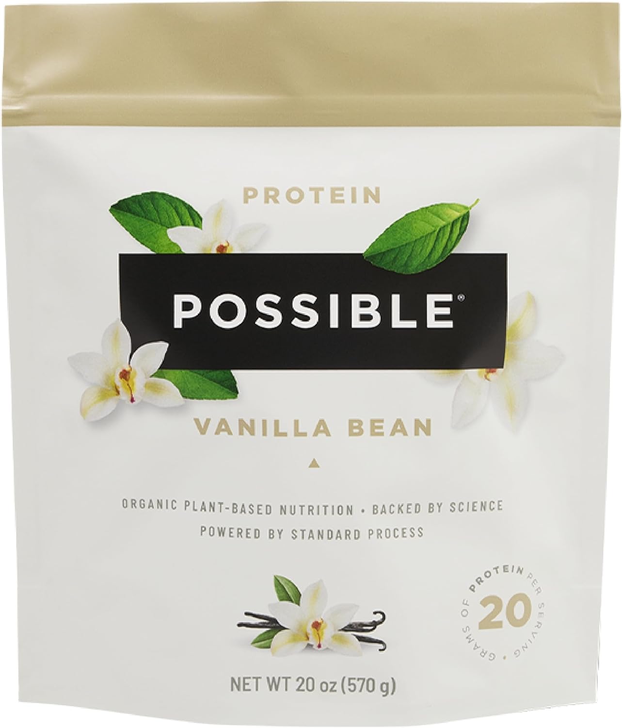Possible Protein Powder Vanilla Bean – 20g of Vegan, Plant-Based Protein Mix – Non-GMO, Non-Dairy, Gluten-Free – 3.5g of BCAAs – 9 Essential Amino Acids – 15-Day Supply – 1 Bag, 15 Servings