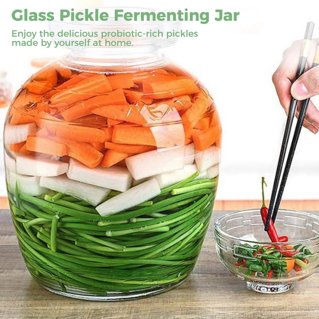 Large Capacity Glass Fermentation Jar with Airlock Water Seal Lid, Traditional Pickle Fermenting Tank for Sauerkraut, Kimchi, and More